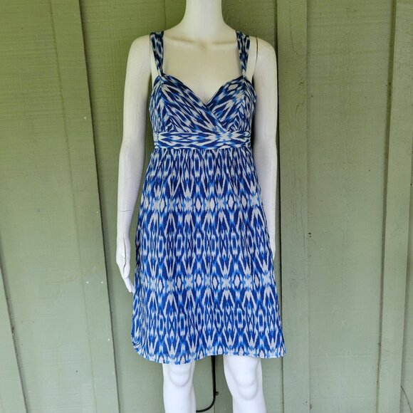 Ann Taylor LOFT Blue Print Sundress Cotton Blnd 4 - Picture 1 of 4